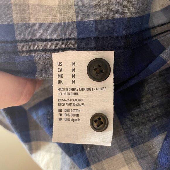 🔥 American Eagle Outfitters | Blue Plaid Seriously Soft Long-Sleeve Shirt M - Picture 5 of 5